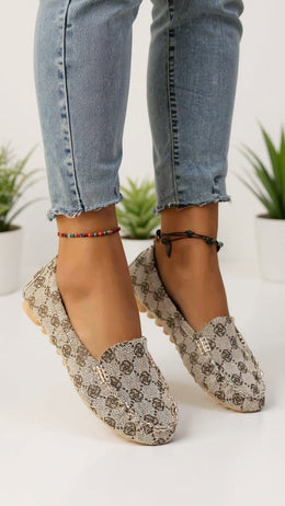 KissICON Beige Patterned Slip-On Comfort Loafers