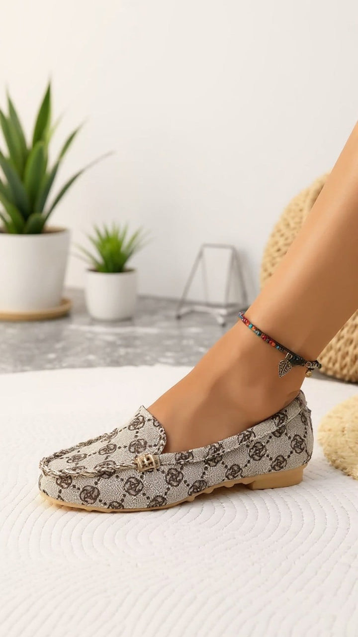 Beige Patterned Slip-On Comfort Loafers