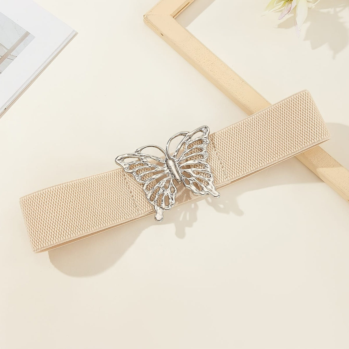 jkthpu-45 Beige silver buckle / M Elegant Adjustable Elastic Waist Belt Chic Fashion Accessory