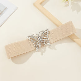 jkthpu-45 Beige silver buckle / M Elegant Adjustable Elastic Waist Belt Chic Fashion Accessory