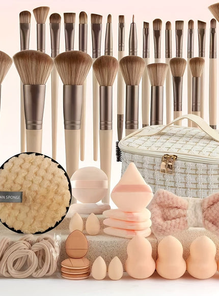 KissICON Beige Suit / 47 piece kit (complete set) Designer Makeup Brush Set – 472025 Piece Pro