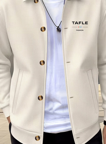 KissICON Beige TAF / UK 40 Luxury Waffle Knit Lapel Jacket Smart Casual Menswear