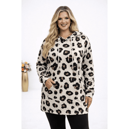 KissICON Hoodie Beige / UK 18 / US 14 Plus Size Leopard Print Hooded Long-Sleeve Sweatshirt