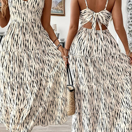jkthpu-45 Beige / UK 18 Women's Bohemian Maxi Dress - Elegant Flowy Formal & Casual Party Dress, Machine Washable Non-See-Through Fabric for Beach Weddings, Everyday Outfits - Year-Round Party Attire, Vacation Outfit, Tiered Skirt, Comfortable Fit, Strapless Design, Boho Lovers