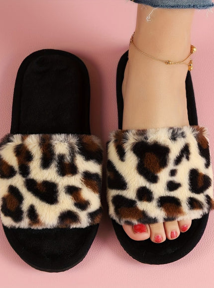 jkthpu-45 Beige / UK 3.5-4 Cozy Leopard Slippers Warm NonSlip Comfort for Women