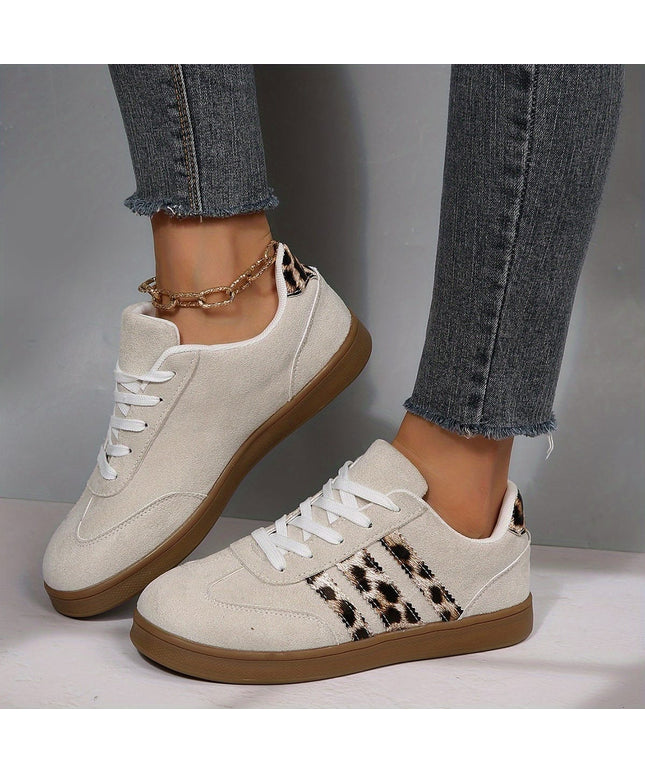 jkthpu-45 Shoes Beige / UK 3 Vintage Stripe Lace-Up Flat Trainers – Women's