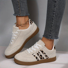 jkthpu-45 Shoes Beige / UK 3 Vintage Stripe Lace-Up Flat Trainers – Women's