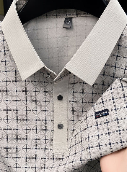 KissICON Beige / UK 42 Mens Breathable Summer Plaid Sport Polo Shirt