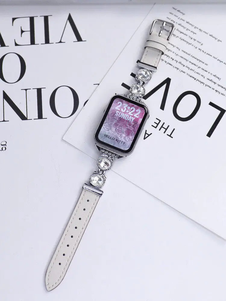 KissICON Beige  White / S10 11 42 38 40 41mm Shiny Women's Watch Band, Compatible with iWatch Series 1-11 / SE / Ultra, 38-49mm, Exquisite & Cute (Watch Not Included)