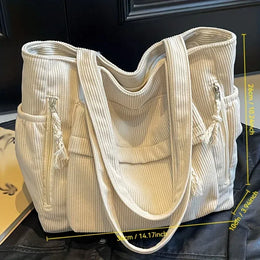 KissICON Beige Women's Corduroy Multi-pocket Shoulder Handbag – Commuting