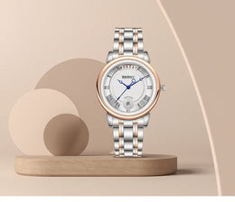 KissICON BERNY Women Watch Ladies Quartz Roman Numerals Day Top Calendar Watches Sapphire Glass Solid Steel Strap Women Wristwatch