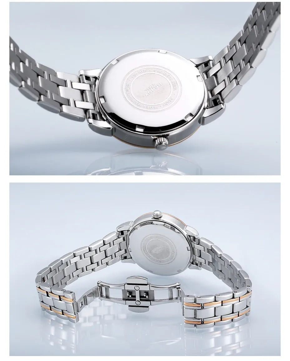 KissICON BERNY Women Watch Ladies Quartz Roman Numerals Day Top Calendar Watches Sapphire Glass Solid Steel Strap Women Wristwatch
