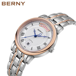 KissICON BERNY Women Watch Ladies Quartz Roman Numerals Day Top Calendar Watches Sapphire Glass Solid Steel Strap Women Wristwatch