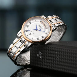 KissICON BERNY Women Watch Ladies Quartz Roman Numerals Day Top Calendar Watches Sapphire Glass Solid Steel Strap Women Wristwatch