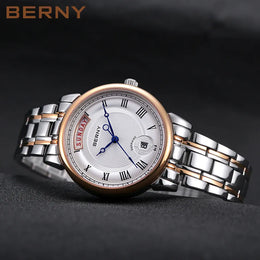 KissICON BERNY Women Watch Ladies Quartz Roman Numerals Day Top Calendar Watches Sapphire Glass Solid Steel Strap Women Wristwatch