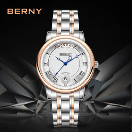 KissICON BERNY Women Watch Ladies Quartz Roman Numerals Day Top Calendar Watches Sapphire Glass Solid Steel Strap Women Wristwatch
