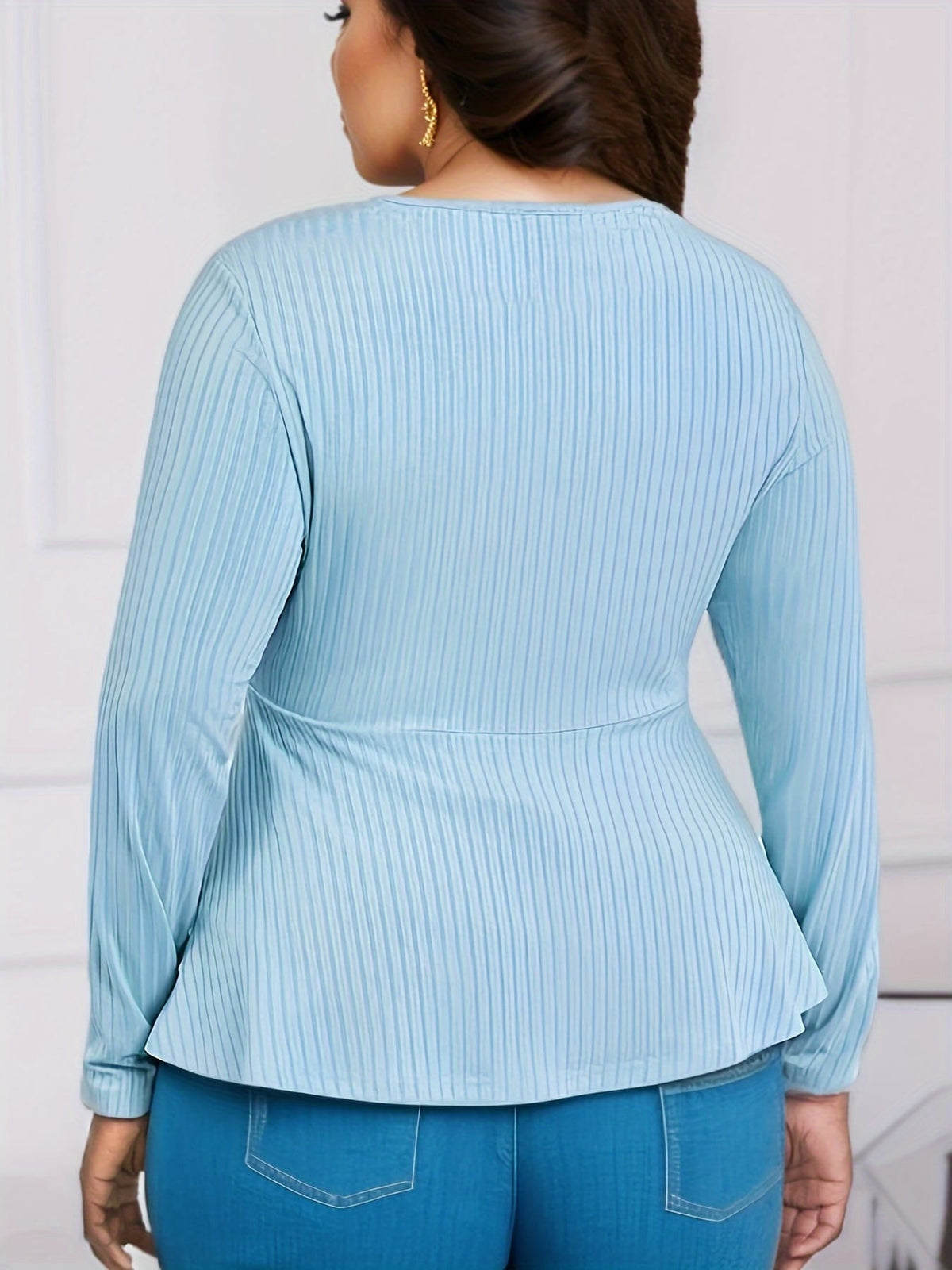 jkthpu-45 BESTIE Women's Elegant Long Sleeve T-Shirt - Curve-Flattering Fit, Ribbed with Lace-Like Cut-Out Detail, Round Neck, Solid Black, All-Season Versatile Top for Casual & Formal Wear, Cute Long Sleeve Tops, Medium Stretch Fabric