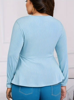 jkthpu-45 BESTIE Women's Elegant Long Sleeve T-Shirt - Curve-Flattering Fit, Ribbed with Lace-Like Cut-Out Detail, Round Neck, Solid Black, All-Season Versatile Top for Casual & Formal Wear, Cute Long Sleeve Tops, Medium Stretch Fabric