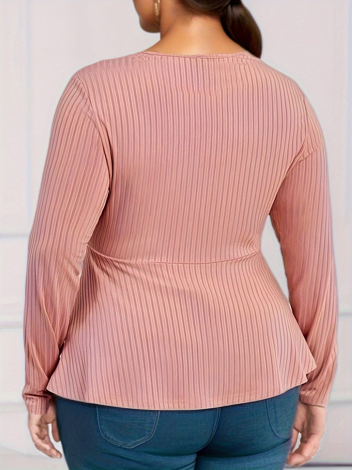 jkthpu-45 BESTIE Women's Elegant Long Sleeve T-Shirt - Curve-Flattering Fit, Ribbed with Lace-Like Cut-Out Detail, Round Neck, Solid Black, All-Season Versatile Top for Casual & Formal Wear, Cute Long Sleeve Tops, Medium Stretch Fabric