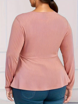 jkthpu-45 BESTIE Women's Elegant Long Sleeve T-Shirt - Curve-Flattering Fit, Ribbed with Lace-Like Cut-Out Detail, Round Neck, Solid Black, All-Season Versatile Top for Casual & Formal Wear, Cute Long Sleeve Tops, Medium Stretch Fabric