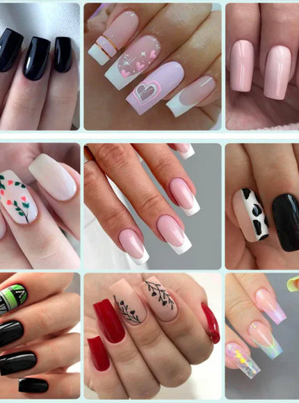 KissICON BFH KissIcon Black Square French Tip Nails Full Coverage