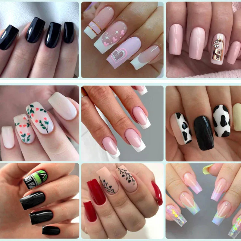 KissICON BFH KissIcon Black Square French Tip Nails Full Coverage