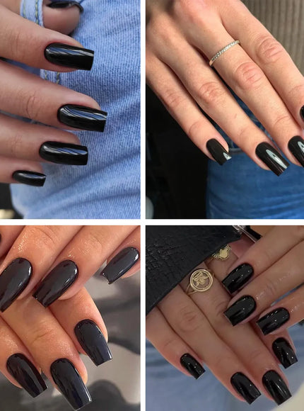 KissICON BFH KissIcon Black Square French Tip Nails Full Coverage