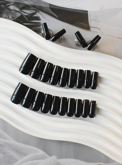 KissICON BFH KissIcon Black Square French Tip Nails Full Coverage