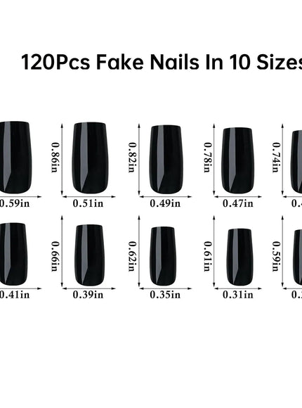 KissICON BFH KissIcon Black Square French Tip Nails Full Coverage