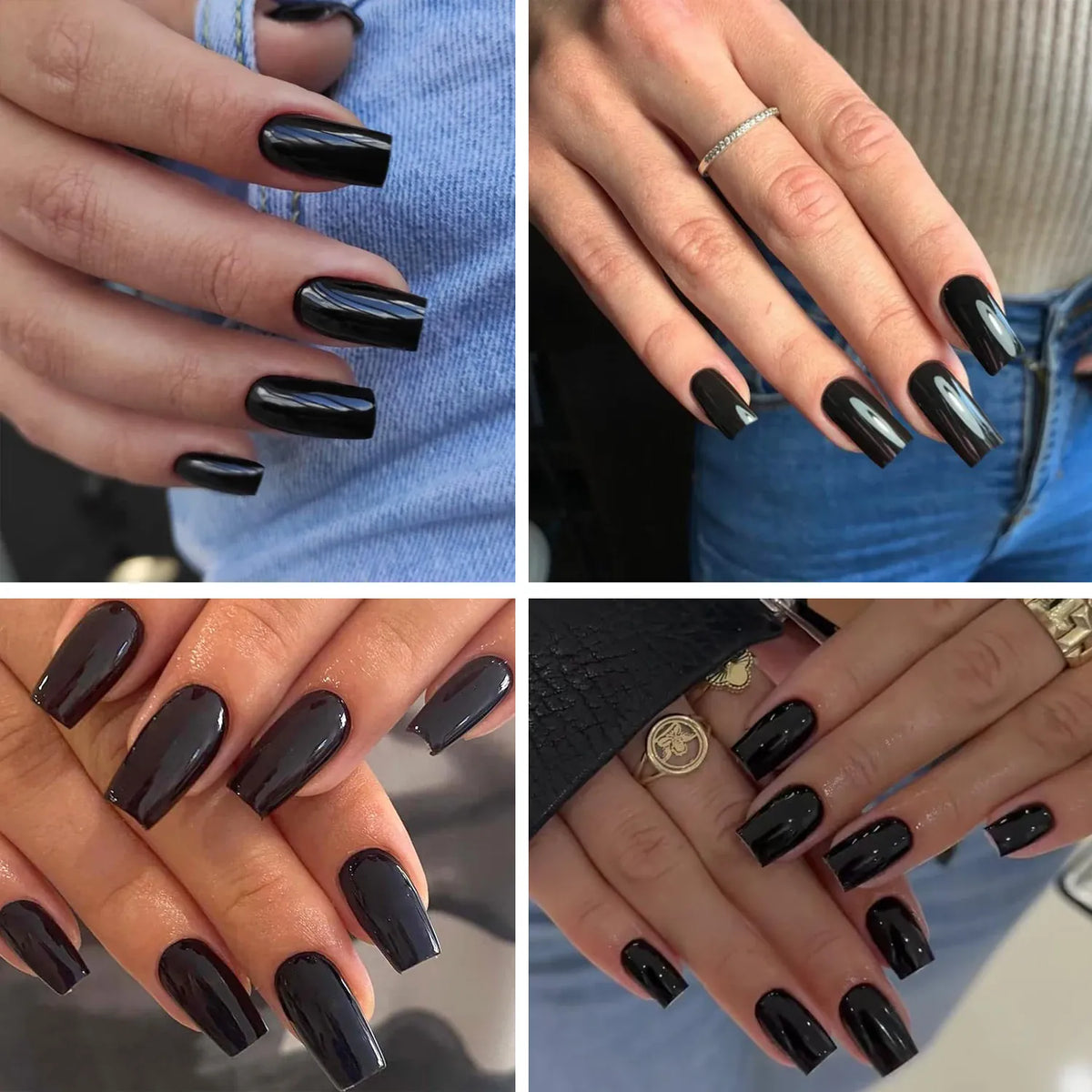 KissICON BFH KissIcon Black Square French Tip Nails Full Coverage