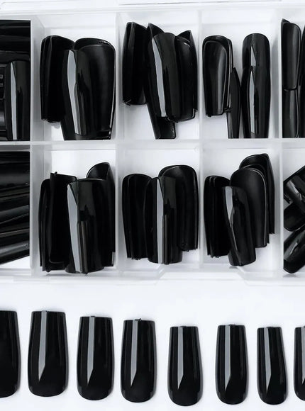 KissICON BFH KissIcon Black Square French Tip Nails Full Coverage