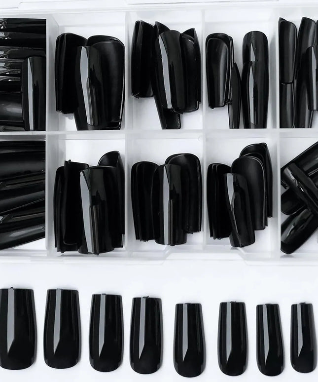 KissICON BFH KissIcon Black Square French Tip Nails Full Coverage