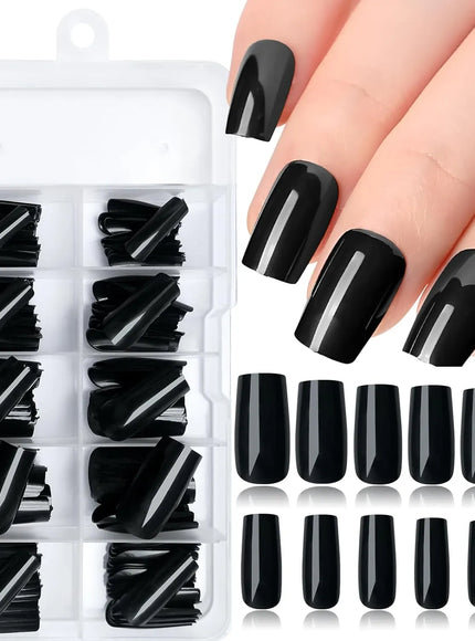 KissICON BFH KissIcon Black Square French Tip Nails Full Coverage
