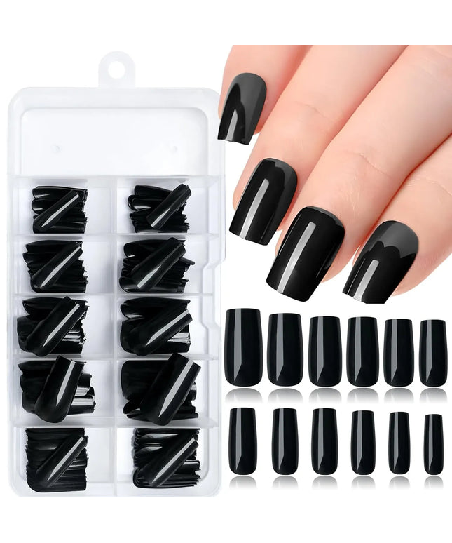 KissICON BFH KissIcon Black Square French Tip Nails Full Coverage
