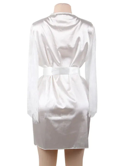 KissICON Big Size Women's Faux Silk Robe Set Transparent V Neck Sleepwear Nightgown Plus Size Sexy Babydoll Lingerie with Panties