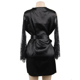 KissICON Big Size Women's Faux Silk Robe Set Transparent V Neck Sleepwear Nightgown Plus Size Sexy Babydoll Lingerie with Panties