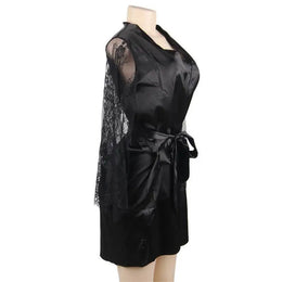 KissICON Big Size Women's Faux Silk Robe Set Transparent V Neck Sleepwear Nightgown Plus Size Sexy Babydoll Lingerie with Panties