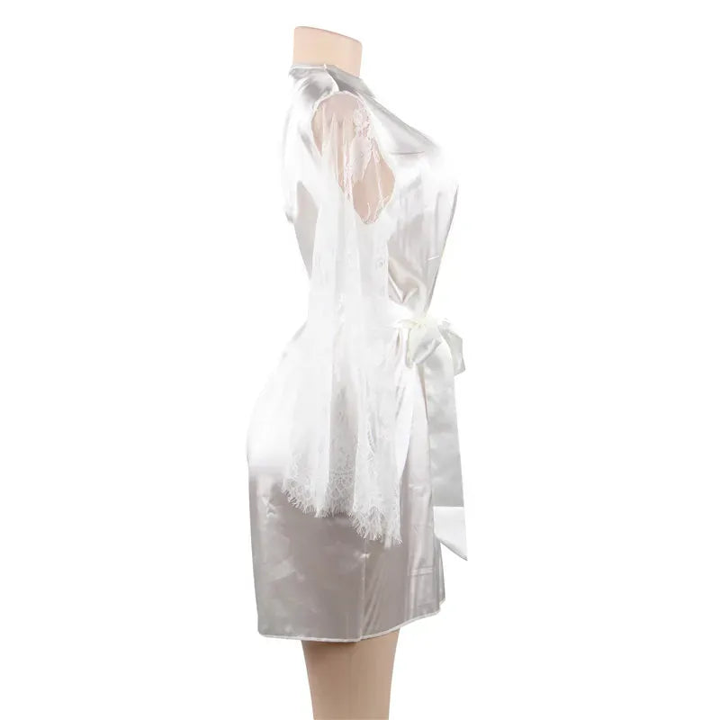 KissICON Big Size Women's Faux Silk Robe Set Transparent V Neck Sleepwear Nightgown Plus Size Sexy Babydoll Lingerie with Panties