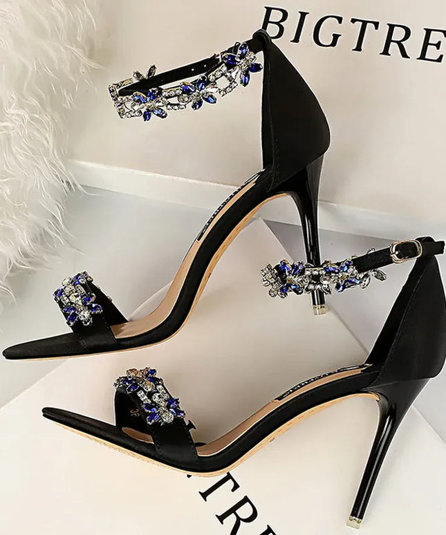 Dropshipman BIGTREE Shoes Open Toe Rhinestones Sandals Women 2025 New Designer Sexy High Heels Sandals Female Shoes Summer Heeled Sandals