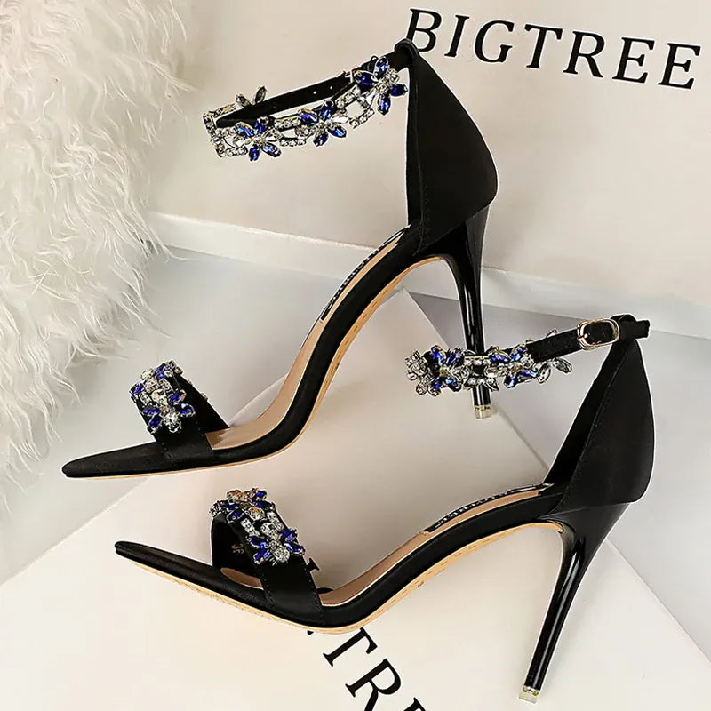 Dropshipman BIGTREE Shoes Open Toe Rhinestones Sandals Women 2025 New Designer Sexy High Heels Sandals Female Shoes Summer Heeled Sandals