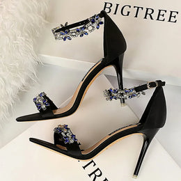 Dropshipman BIGTREE Shoes Open Toe Rhinestones Sandals Women 2025 New Designer Sexy High Heels Sandals Female Shoes Summer Heeled Sandals