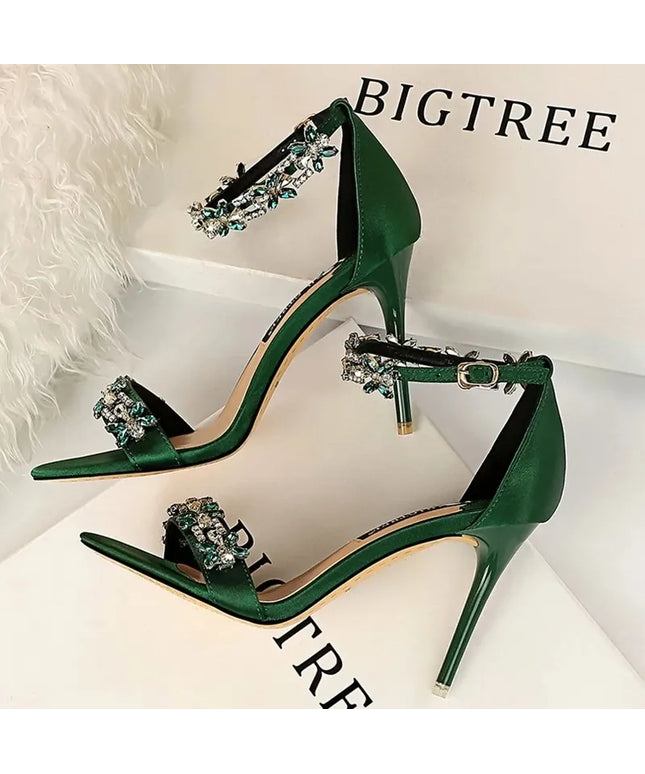 Dropshipman BIGTREE Shoes Open Toe Rhinestones Sandals Women 2025 New Designer Sexy High Heels Sandals Female Shoes Summer Heeled Sandals