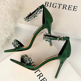 Dropshipman BIGTREE Shoes Open Toe Rhinestones Sandals Women 2025 New Designer Sexy High Heels Sandals Female Shoes Summer Heeled Sandals