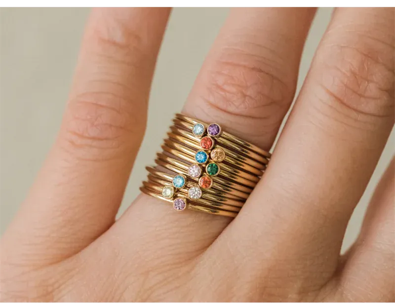 KissICON Birthstone Ring 14K gold filled Knuckle Ring Boho Gold Jewelry Anillos Mujer Minimalistic Stacking Bohemian Ring for Women