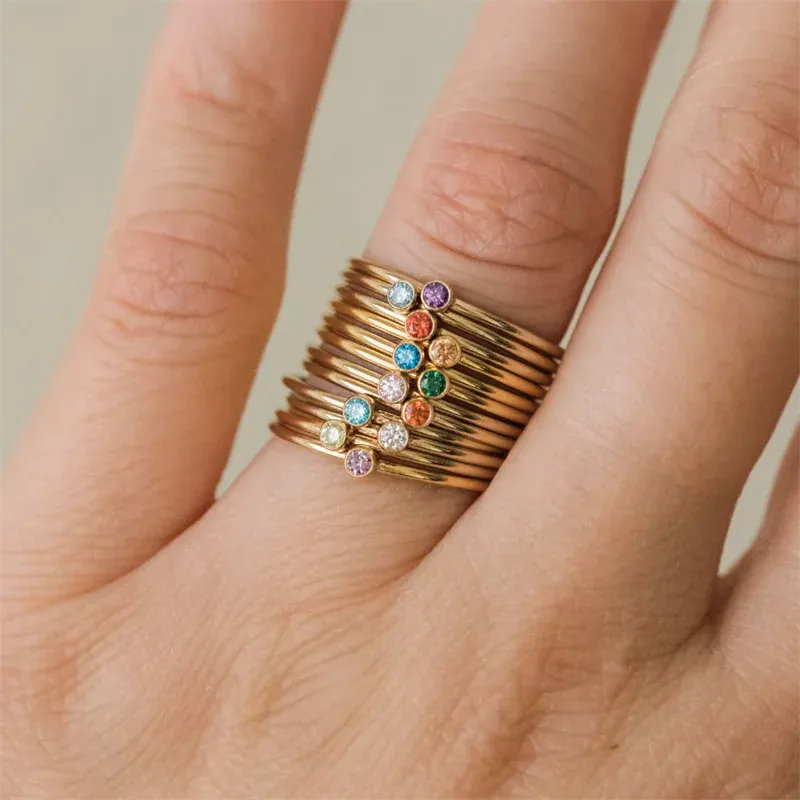 KissICON Birthstone Ring 14K gold filled Knuckle Ring Boho Gold Jewelry Anillos Mujer Minimalistic Stacking Bohemian Ring for Women