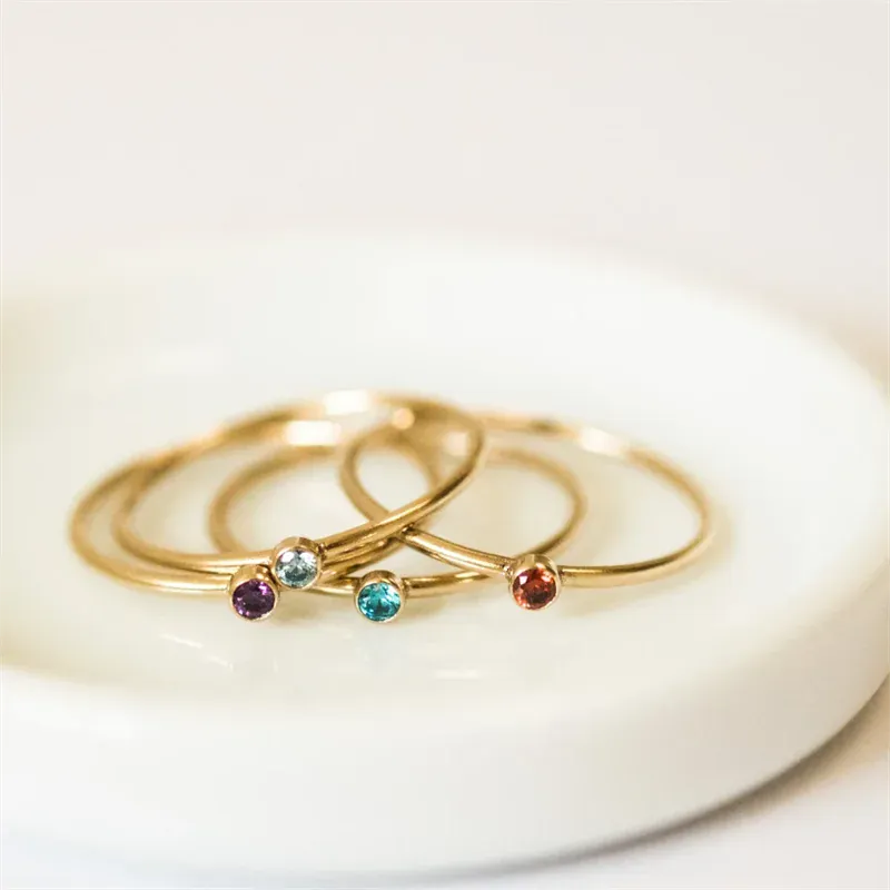 KissICON Birthstone Ring 14K gold filled Knuckle Ring Boho Gold Jewelry Anillos Mujer Minimalistic Stacking Bohemian Ring for Women
