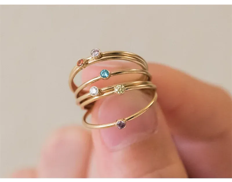 KissICON Birthstone Ring 14K gold filled Knuckle Ring Boho Gold Jewelry Anillos Mujer Minimalistic Stacking Bohemian Ring for Women