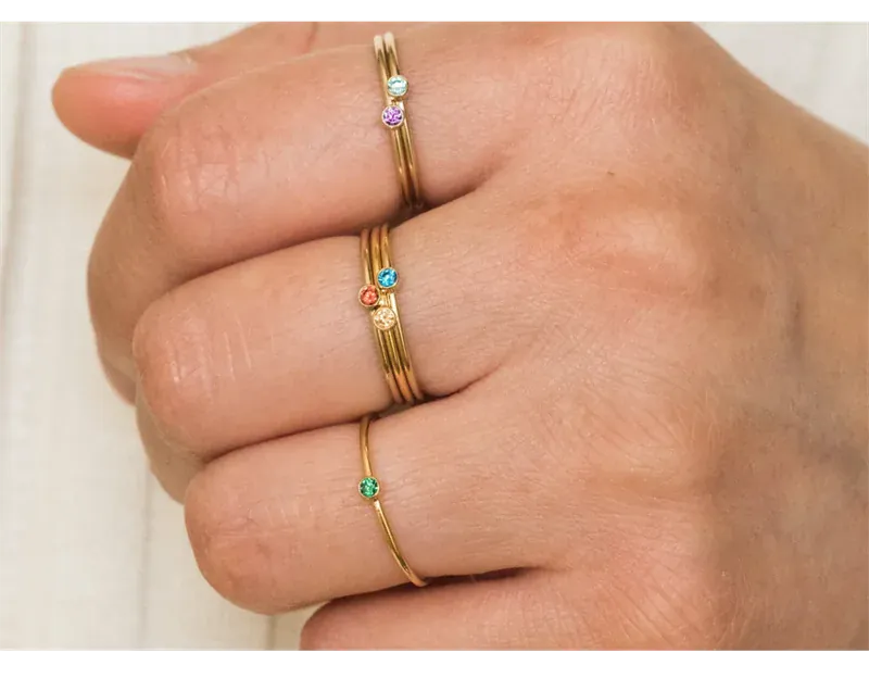 KissICON Birthstone Ring 14K gold filled Knuckle Ring Boho Gold Jewelry Anillos Mujer Minimalistic Stacking Bohemian Ring for Women