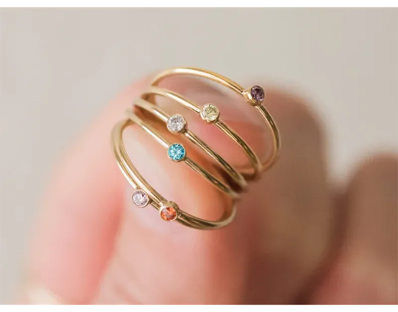 KissICON Birthstone Ring 14K gold filled Knuckle Ring Boho Gold Jewelry Anillos Mujer Minimalistic Stacking Bohemian Ring for Women