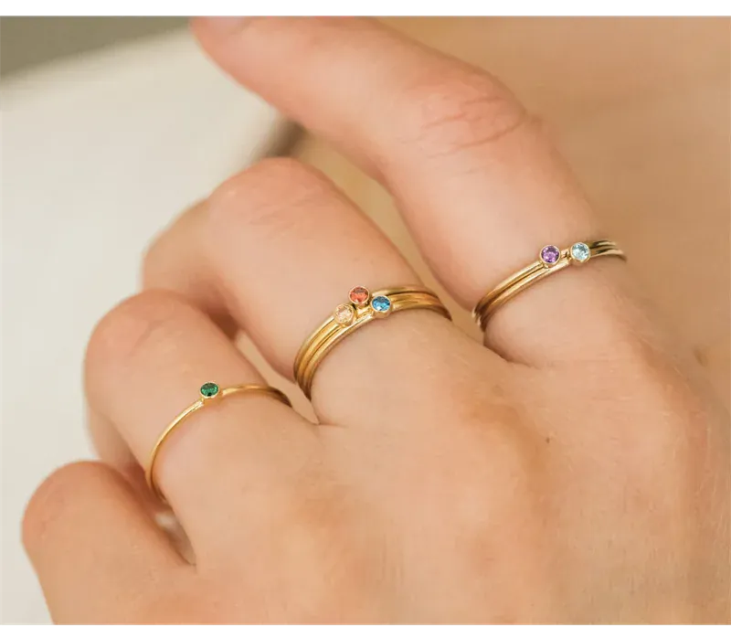 KissICON Birthstone Ring 14K gold filled Knuckle Ring Boho Gold Jewelry Anillos Mujer Minimalistic Stacking Bohemian Ring for Women